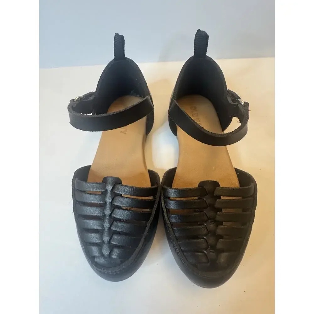 Old Navy Girls Huarache Flats Black Ankle Strap Shoes Size 7